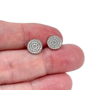 Estate Sterling Silver 925 Pavé Diamond Disk Stud Earrings 0.44ctw